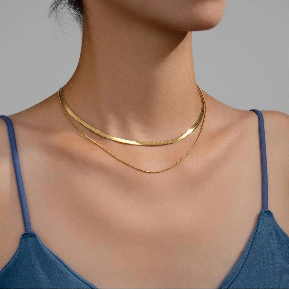 LAYERED NECKLACE, 18K GOLD PLATED STEEL